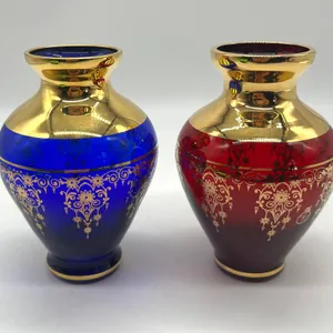Bohemian Gilt Art Glass Vases Pair