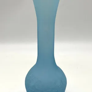 Blue Frosted Crackle Glass Vase 8"