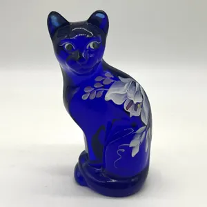 Fenton Cobalt Blue Hand Painted Cat