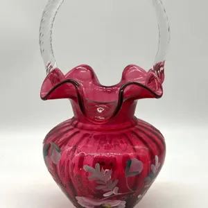 Fenton Hand Painted Glass Basket, Artist