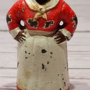 Antique Mammy Cast Iron Paperweight Black Americana Folk Art Cold-Painted Mini Figurine