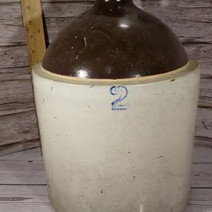 Antique 2-Gallon Stoneware Whiskey Jug – Two-Tone Glaze – Blue Number 2 Stencil