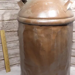 Antique 10-Gallon Metal Milk Can – Textured Brown Paint – Primitive Farmhouse Decor