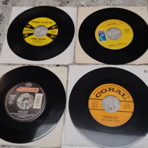 4 Classic 45 RPM Vinyl Records: Johnny Mathis, Booker T. & The MG's, McGuire Sisters, John Cougar Me