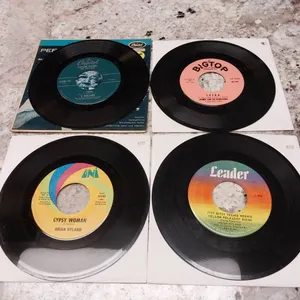 4 Assorted 7-Inch Vinyl 45 RPM Records Featuring Brian Hyland, Johnny and the Hurricanes, and Pee We