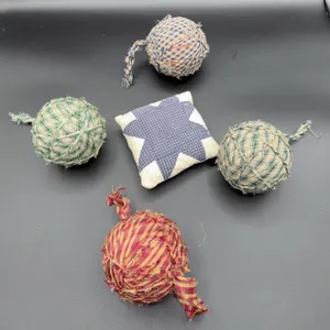 Primitive Decorative Rag Balls & Mini Pillow