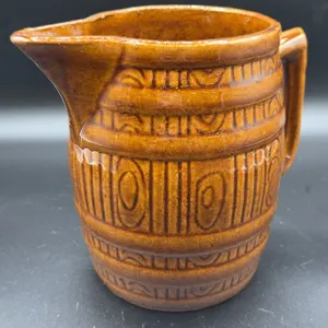Vintage Barrel Shaped Brown Stoneware Pitcher