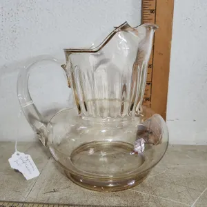 Vintage Clear/Amber Tinted Glass Bulbous Pitcher 7" Tall