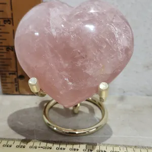 Polished Rose Quartz Heart Crystal W/Metal Stand