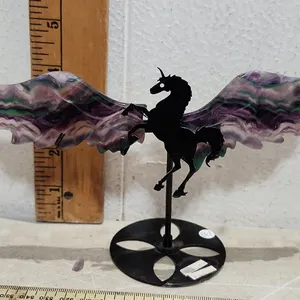 Rainbow Fluorite Unicorn W/Metal Stand, 1 Wind Chipped
