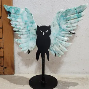 Phoenix Caribbean Calcite Owl W/Metal Stand, Wings Have Some Damage
