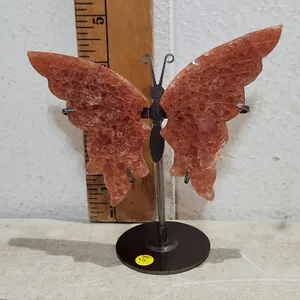 Strawberry Quartz Butterfly W/Metal Stand