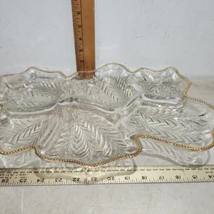 Vintage Jeanette Glass 6 Section Feather/Leaf Relish Dish 16"X10"X1.5"