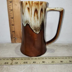 Vintage Pottery Brown Drip Mug, Base Chipped 6"