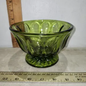 Vintage Anchor Hocking "Fairfield" Avocado Green Footed Candy Dish 6"X3.75"