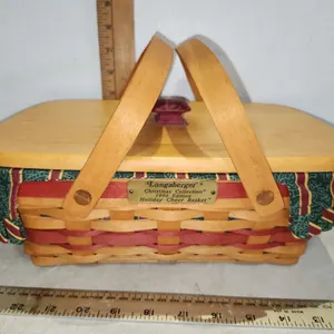 1996 Longaberger Christmas Collection Holiday Cheer Basket W/Liner, Non Matching Protector, & Lid 12