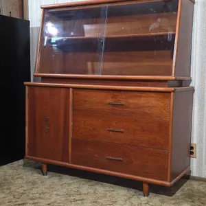 Vintage MCM Unmarked One Piece Display Hutch. Sliding Glass Doors, 3 Drawers and 1 Door. *you must bring adequate help to remove and load. Located on 