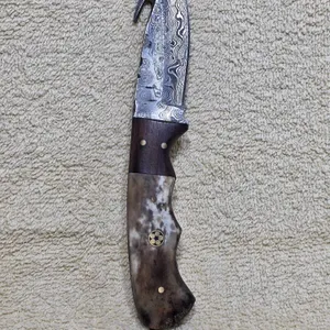 Damascus Hunting Knife with Gut Hook. LR