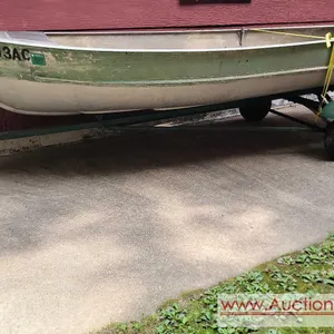 165" long x 52" wide Aluminum Boat with trailer. Appears to be in good condition. Multiple photos. S1