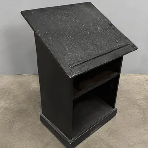 Black Wooden Speaker Podium / Lectern with Open Storage