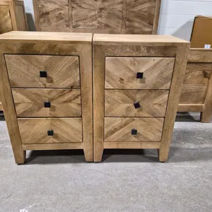 Pair of Rustic Wood Three-Drawer Nightstands
 UNRESERVED