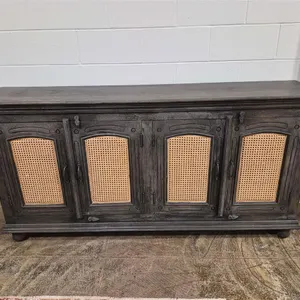 Dark Wood Four-Door Cane Front Sideboard
 UNRESERVED