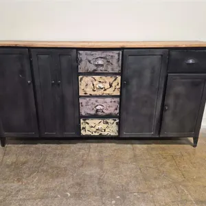 Black Metal Sideboard with Natural Wood Top
 UNRESERVED
