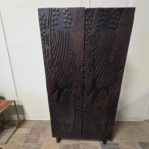 Dark Wood Carved Two-Door Storage Armoire
 UNRESERVED