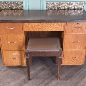 Wooden Laminate Top Desk with Vintage stool