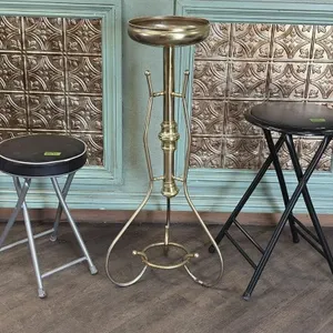 Vintage Pedestal Stand and 2 Folding Stools