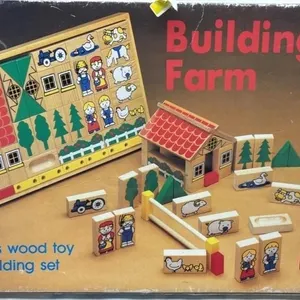 Vintage Wood Farm Building toy set & box