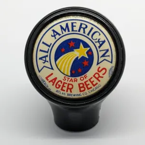 BALL TAP KNOB HANDLE ALL AMERICAN STAR OF LAGER BEERS ATLAS BREWING CHICAGO ILLINOIS (BASTIAN BROS)