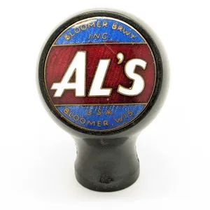 BALL TAP KNOB HANDLE BLOOMER BREWERY INC AL'S BEER BLOOMER WISCONSIN (TRUENAME)