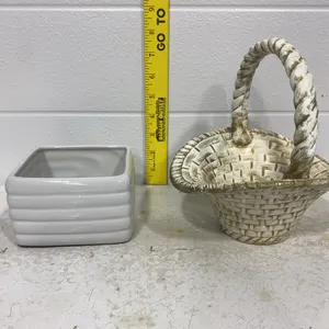 White Ceramic Decorative Planter and Basket