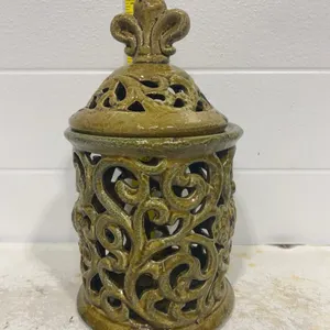 Vintage Style Bronzed Pierced Ceramic Lantern / Candle Holde
