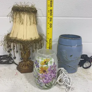 Vintage Boudoir Accent Lamp with Fringed Shade and Ceramic Pot and glass mini Lights