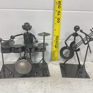 Nuts and Bolts Metal Musician Figurine Lot - Drummer & Guitarist Set