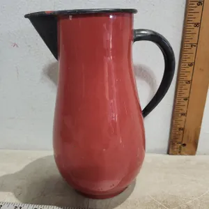 Vintage Porcelain Enamel Pitcher Made In Germany 8.75" Tall