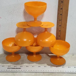 Vintage 1970s Orange Sherbert Glasses (Painted On Clear Glass)