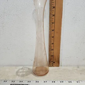 Vintage Pink Depression Etched Glass Bud Vase 10" Tall