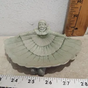 Vintage Pierrot Clown Curtsying Soap Dish, Folding Fan Dress Design 5.5"X4"X1.5" Chipped