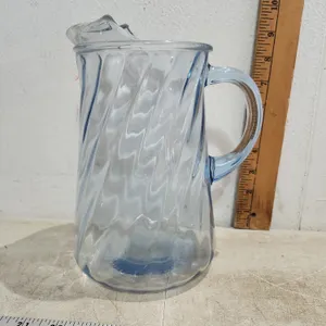 Vintage Pressed Glass Blue Tint Pitcher 9" Tall