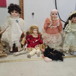 5 Vintage Porcelain Dolls, Some Damage/Discolored
