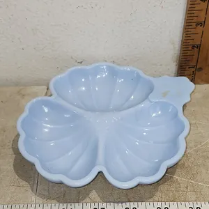Vintage Jeannette Glass "Doric" Clover Shaped Blue Slag Glass Candy Dish 6"X7"X1"