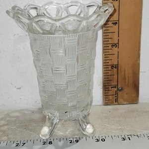 Vintage Pressed Glass Footed Basket Vase, Lace Edge 3.75"X5"