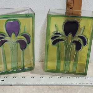 2 Painted Glass Vases 5"X2.5"X7"