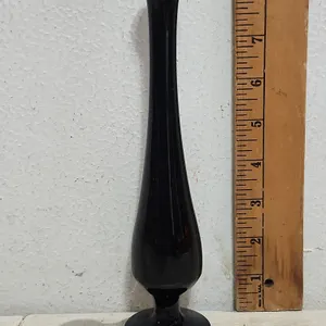 Vintage Black Amethyst Glass Swung Vase 8.75" Tall