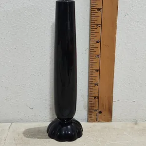 Vintage Black Glass Bud Vase 8.5" Tall