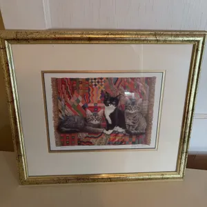 Lesley Anne Ivory Limited Edition Cat Print ‘Martin’s Tapestry’ in Gold Frame