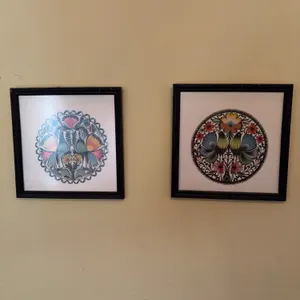 Framed Polish Wycinanki Paper Cut Artwork Featuring Birds and Floral Motifs